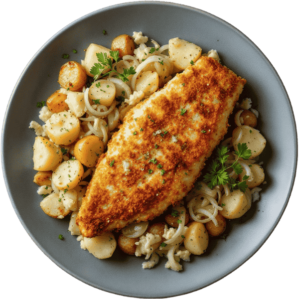 Pohani oslić s krumpir salatom