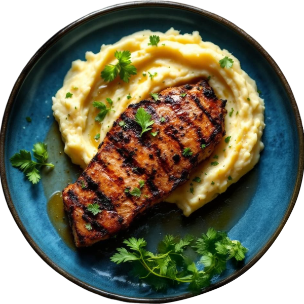 Grilled pork neck with sautéed potatoes