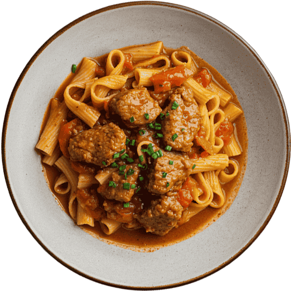 Hungarian-style pork stew with pasta