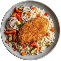 Pohana piletina  s povrćem i  rižom