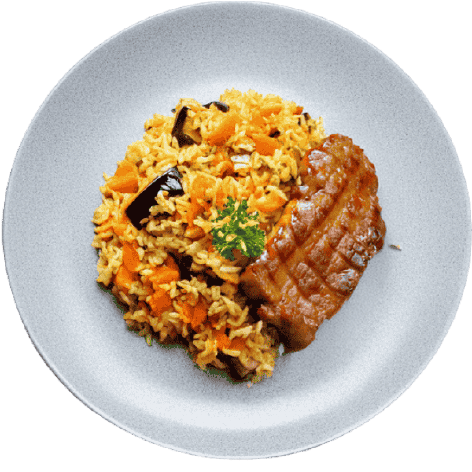 Marinirani svinjski vrat sa žara s đuveč rižom