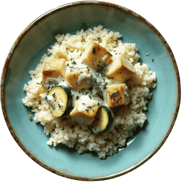 Piletina s tikvicom u bijelom umaku i rižom