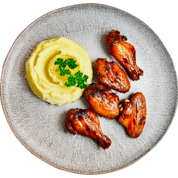 Barbecue spicy wings with mashed potatoes
